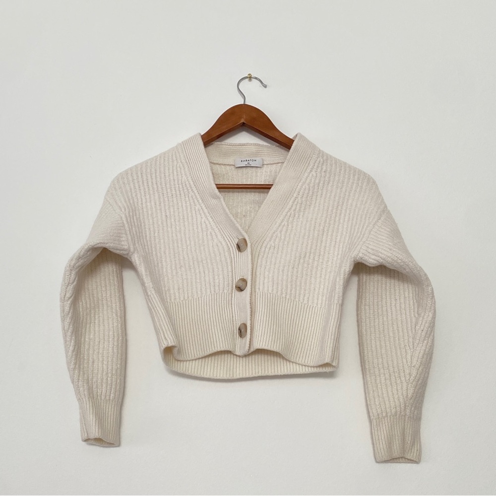 ARITZIA Babaton Canberra Merino Wool Cropped Cardigan Sweater Cream White XS